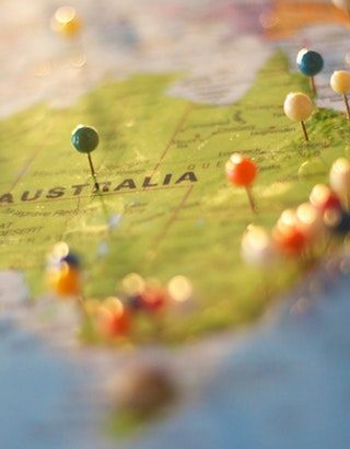 Australia map with pins on it
